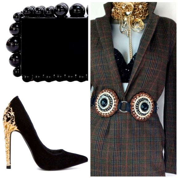 SAG HARBOR Wool Blend Two-Piece Houndstooth Dark VTG Academia Femi ine PowErSuit - Picture 15 of 15